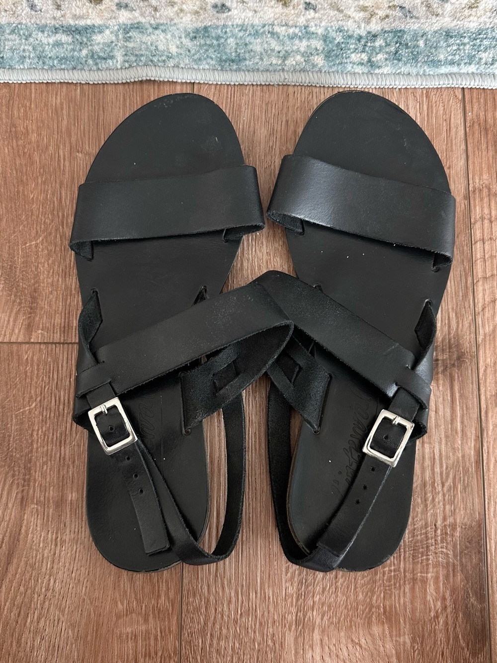 Black Leather Strappy Women's Sandals